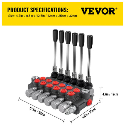 VEVOR Hydraulic Directional Control Valve, 6 Spool Hydraulic Spool Valve, 11 GPM