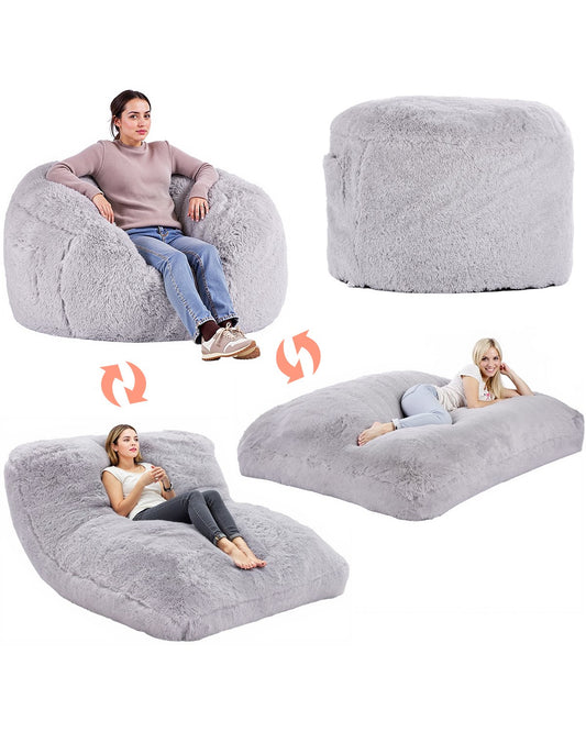 VEVOR Bean Bag Bed Chair Convertible from Chair to Lounge or Mattress Grey-Full, 1118 x 1118 x 686 mm