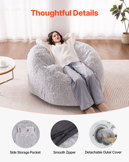 VEVOR Bean Bag Bed Chair Convertible from Chair to Lounge or Mattress Grey-Queen,1220 x 1220 x 762 mm