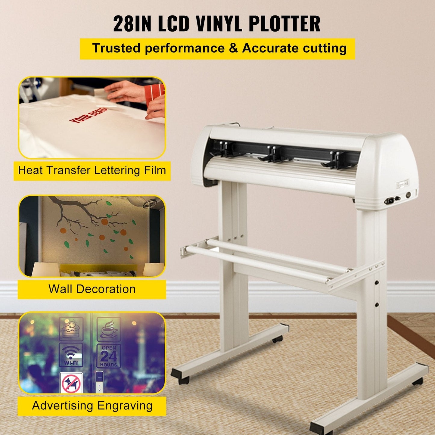 34" Vinyl Cutter Plotter with Stand, LCD Display, 870mm Paper Feed, White