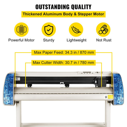 34" Vinyl Cutter Plotter with Stand, LCD Display, 870mm Paper Feed, White