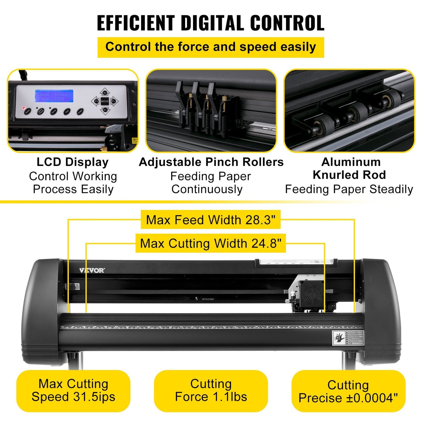 28" Vinyl Plotter Cutter with LCD, Software & Adjustable Rollers, 15 kg