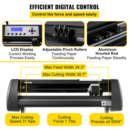VEVOR Vinyl Cutter Machine, 34" Vinyl Plotter, LCD Display Plotter Cutter, Three