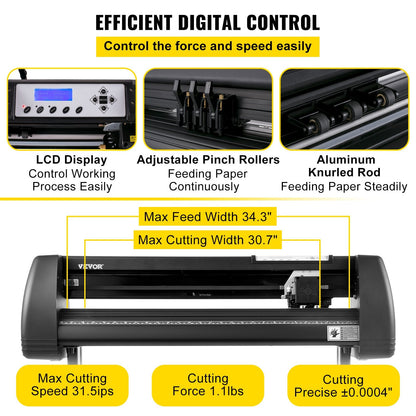 High Precision 34" Vinyl Plotter Cutter with LCD Display & Software Compatibility