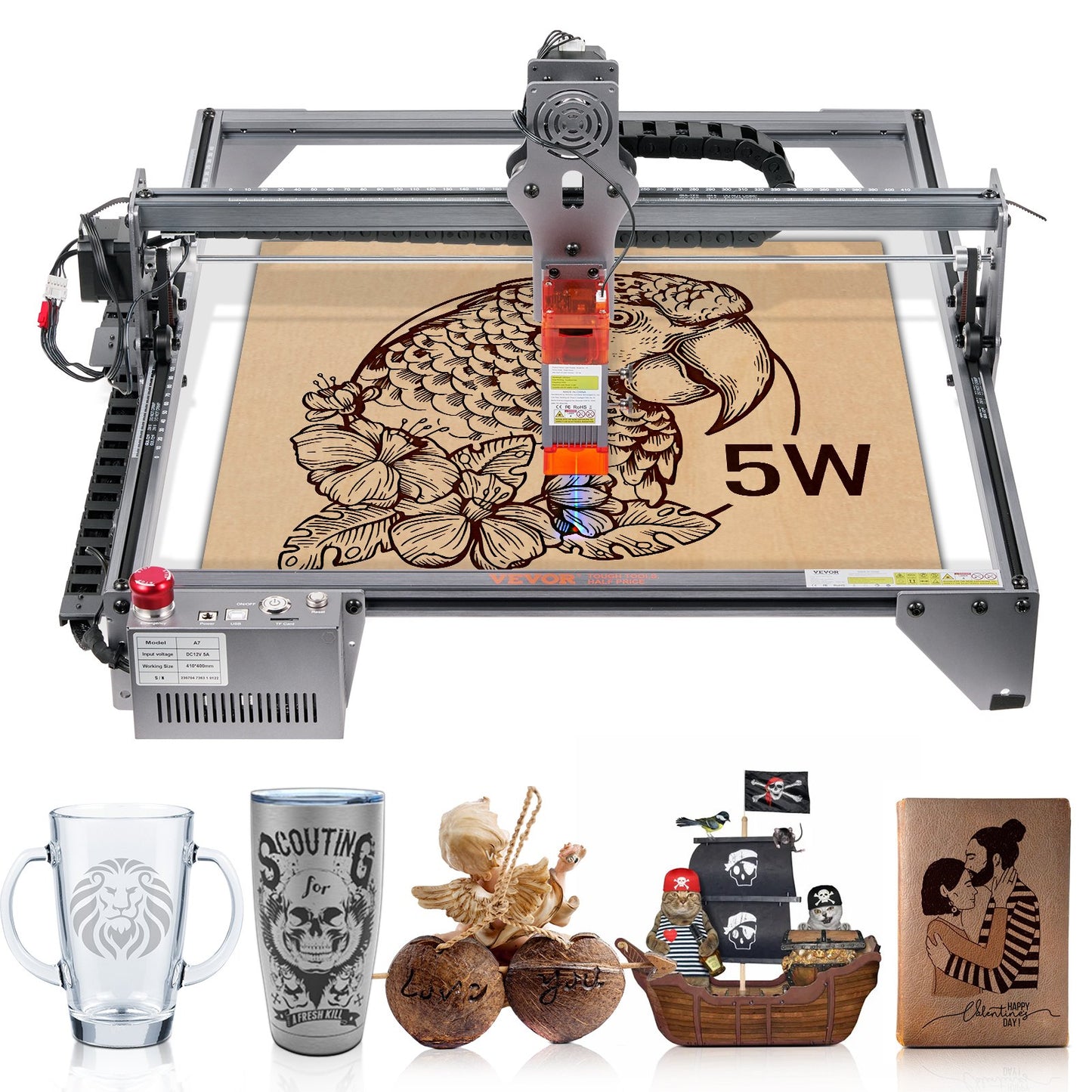 VEVOR Laser Engraver, 5W Output Laser Engraving Machine, 16.1" x 15.7" Large Working