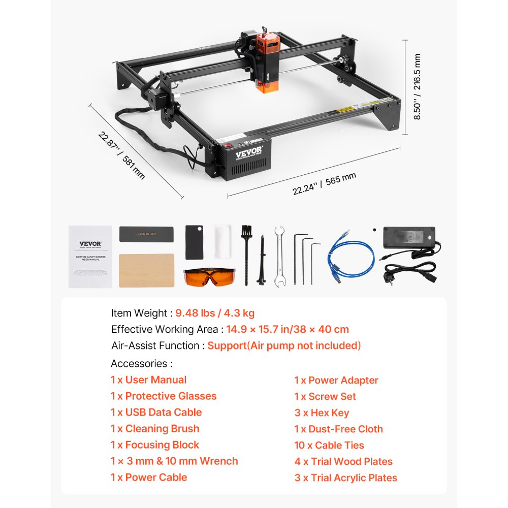 VEVOR Laser Engraver Laser Engraving Machine 10W Compressed Spot Eye Protection