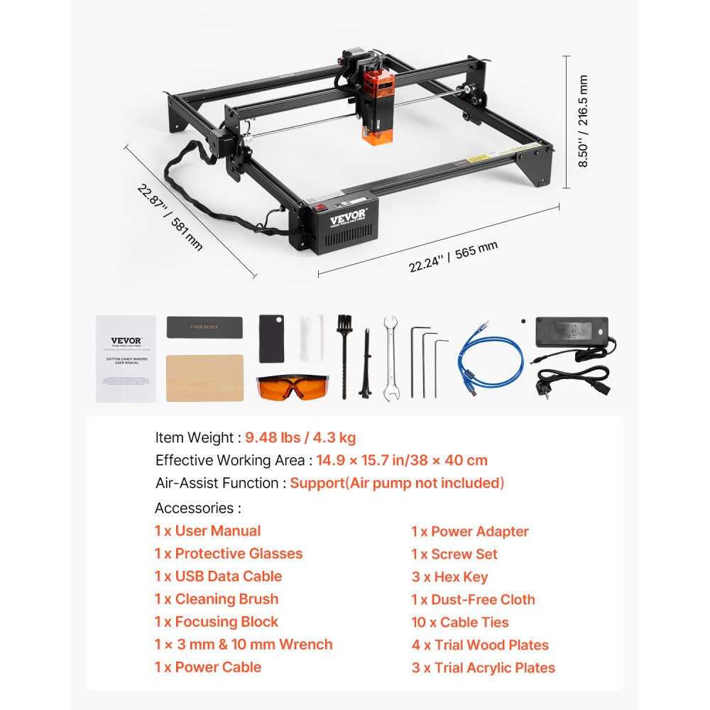 VEVOR Laser Engraver Laser Engraving Machine 5W Compressed Spot Eye Protection