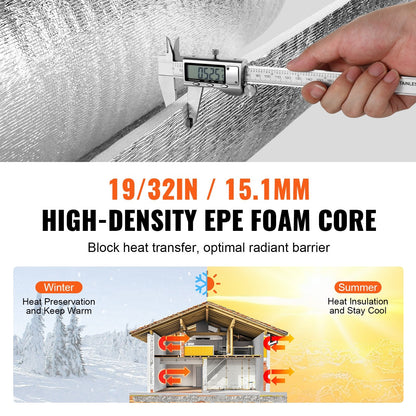 Double Reflective Radiant Barrier with Foam Core, 7.62m x 1.22m, Silver