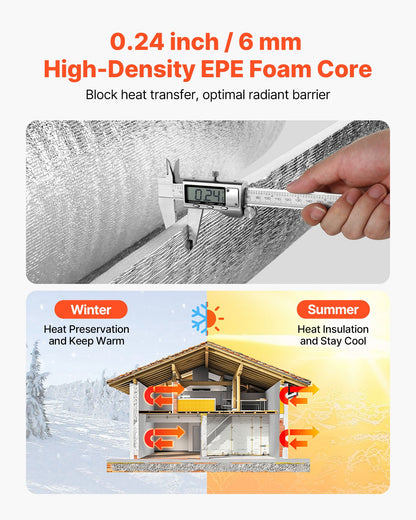 Reflective Insulation Roll, 2 Car Garage Door Thermal Insulation Kit, 6mm 5.49 m x 0.61 m, 4 Rolls Aluminum Foil EPE Foam Core Radiant Barrier, White PE Film Heat Shield for Garage Doors