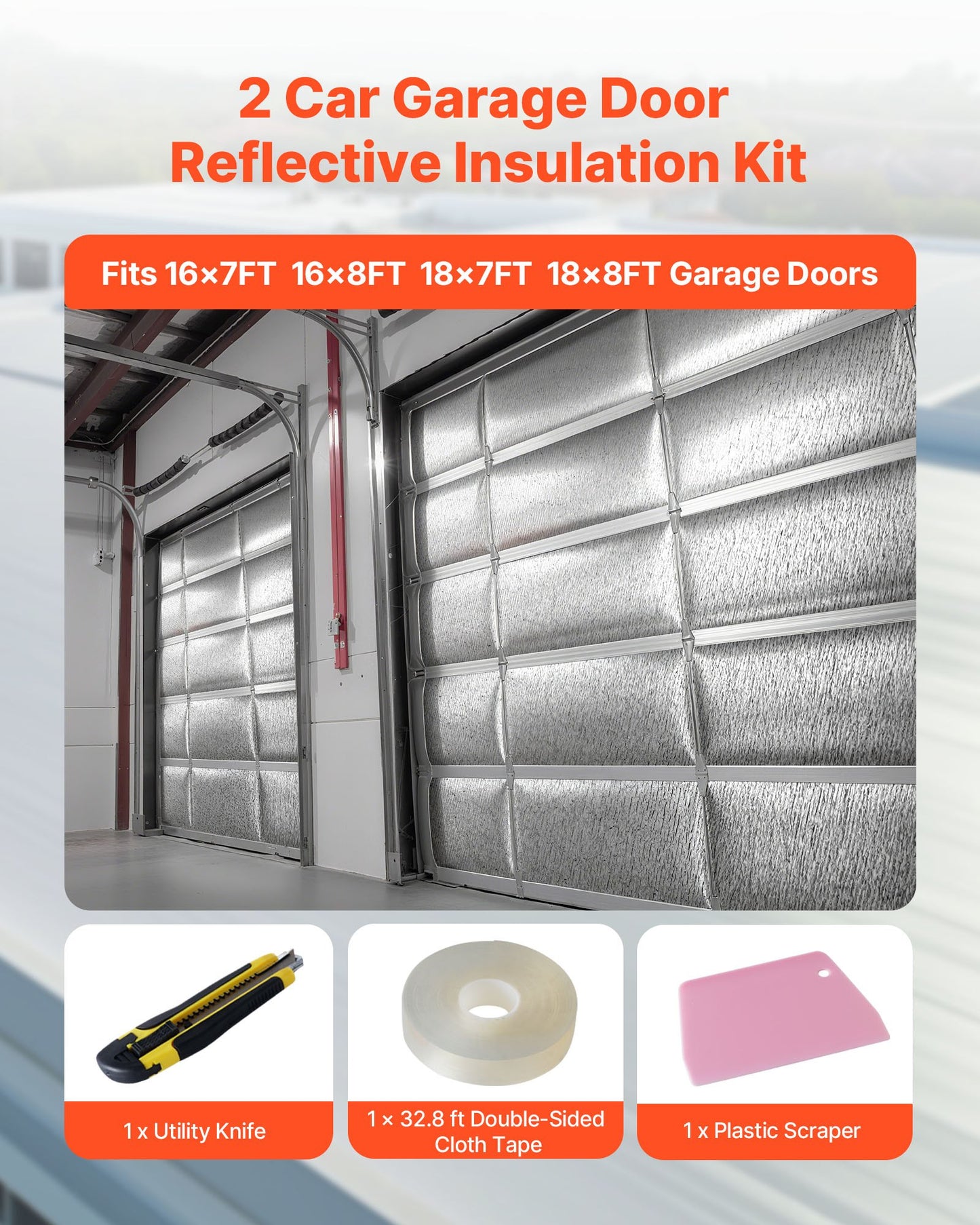 Reflective Insulation Roll, 2 Car Garage Door Thermal Insulation Kit, 6mm 5.49 m x 0.61 m, 4 Rolls Aluminum Foil EPE Foam Core Radiant Barrier, White PE Film Heat Shield for Garage Doors