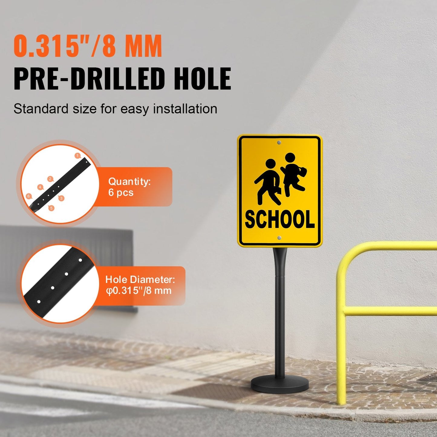 Portable 1.2m Cast Iron Sign Post with Wheels and Plastic Base, Black