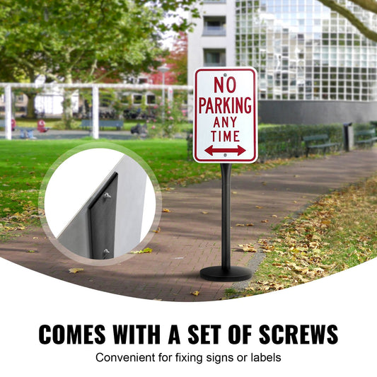 Portable 1.2m Cast Iron Sign Post with Wheels and Plastic Base, Black