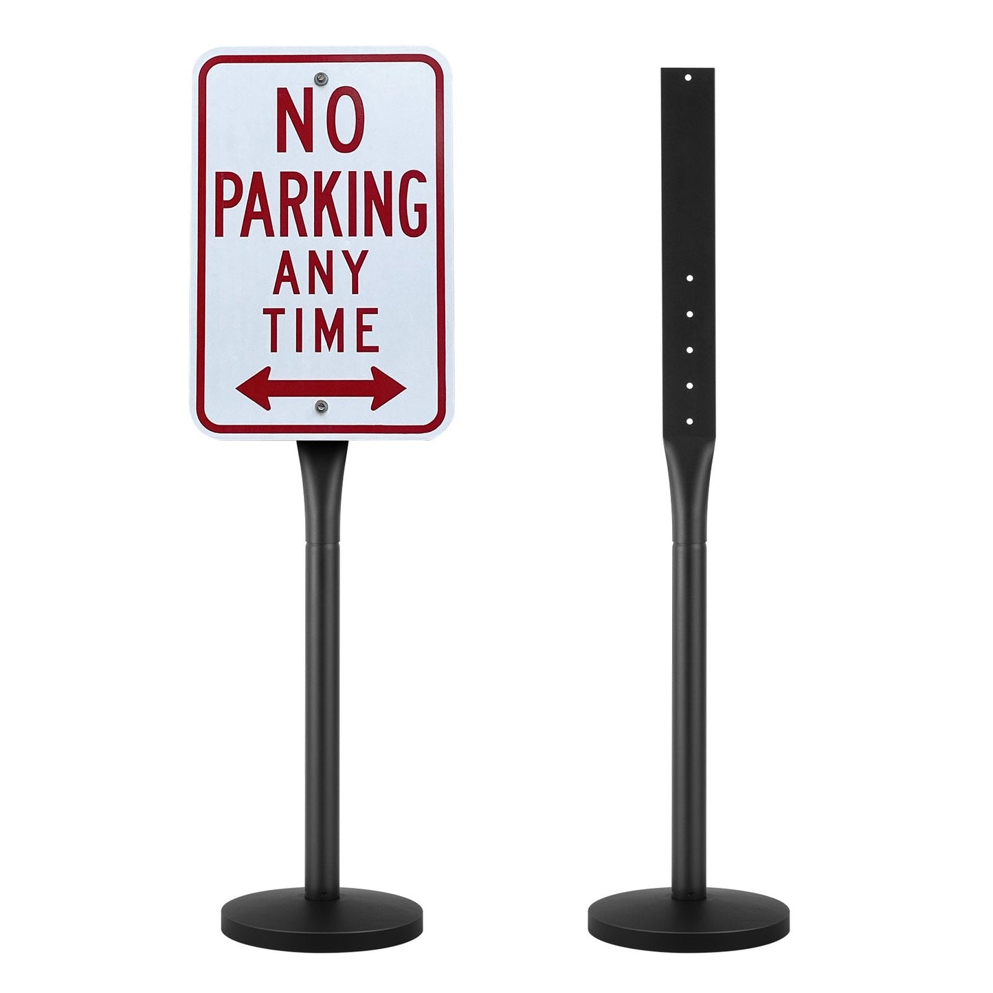 Portable 1.2m Cast Iron Sign Post with Wheels and Plastic Base, Black
