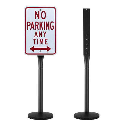 Portable 1.2m Cast Iron Sign Post with Wheels and Plastic Base, Black