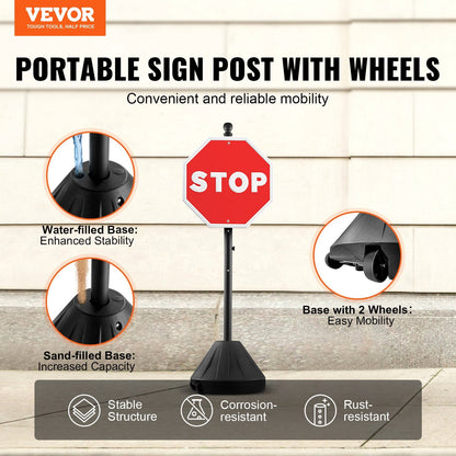 Portable U-Channel Sign Stand with Wheels, 1.5m, Black, 9.8 kg, Set of 2