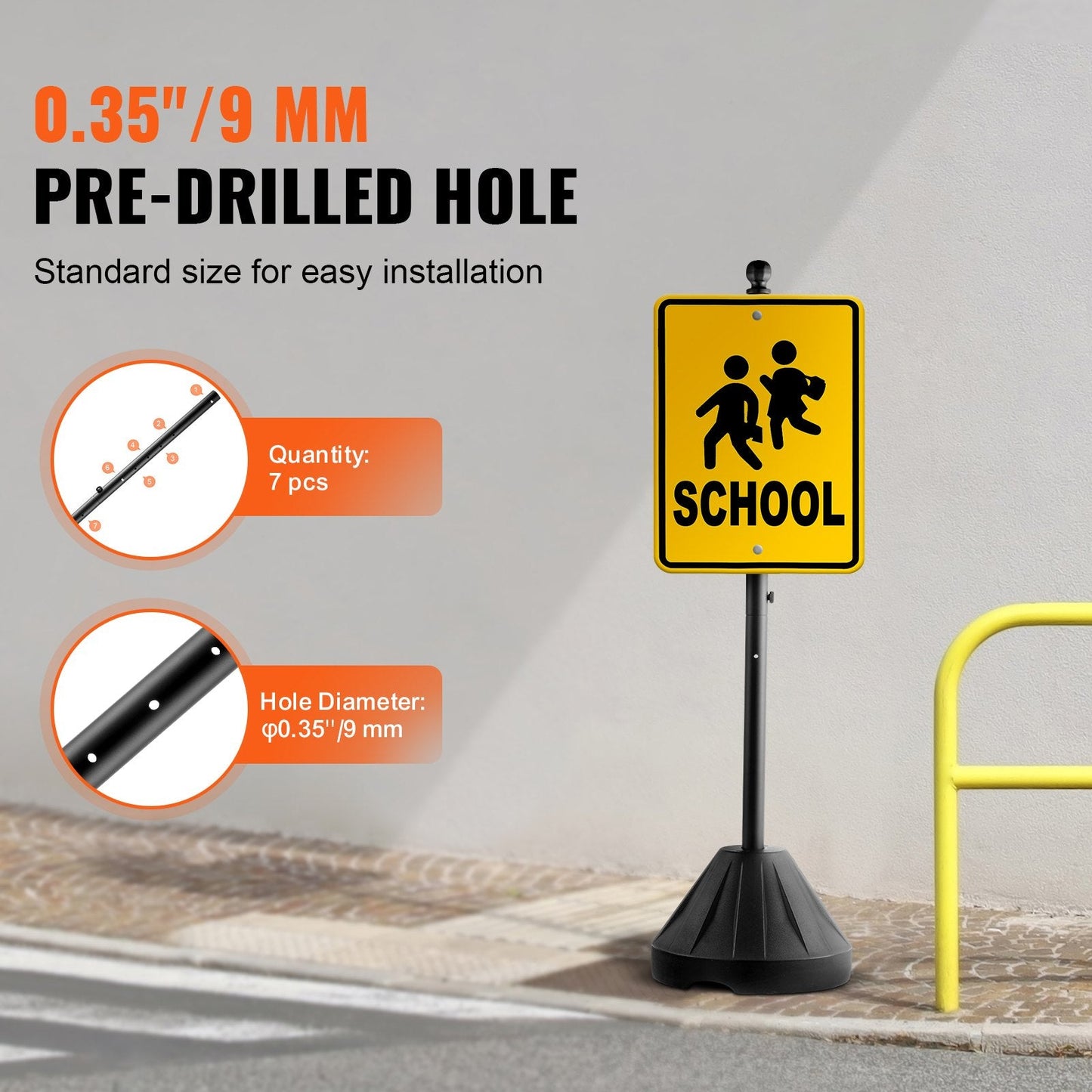 Portable U-Channel Sign Stand with Wheels, 1.5m, Black, 9.8 kg, Set of 2