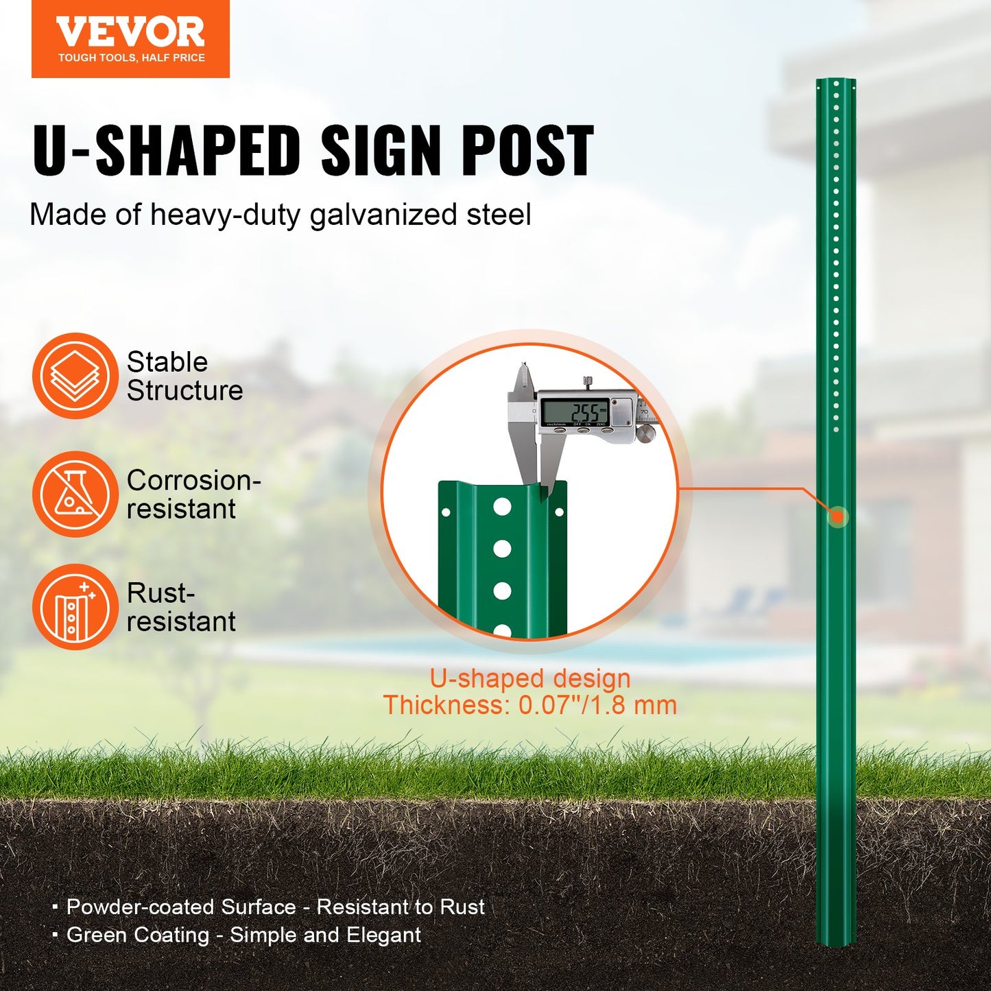 VEVOR 6FT U-Channel Sign Post, 4Pack Green Heavy Duty Steel Fixed Fence Post, Steel