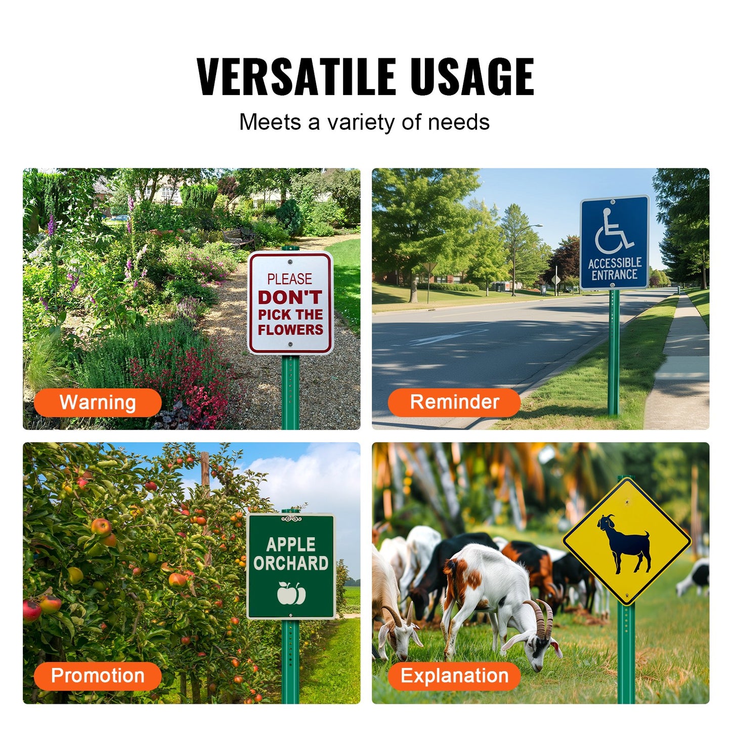 VEVOR 6FT U-Channel Sign Post, 4Pack Green Heavy Duty Steel Fixed Fence Post, Steel
