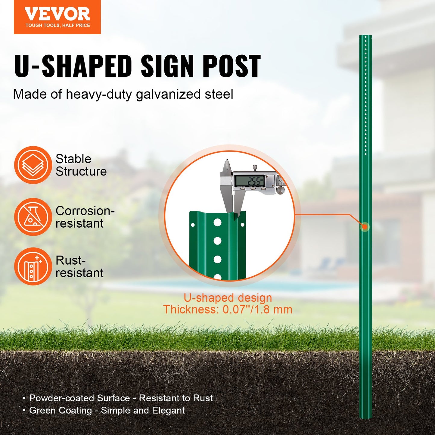 8FT U-Channel Sign Post, 4Pack Green Heavy Duty Steel Fixed Fence Post, Steel Fence U-Channel Sign for Garden, Courtyard, Farm or Traffic Intersection