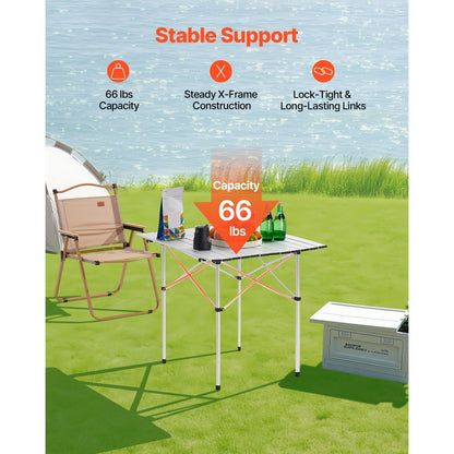 Folding Portable Camping Table Aluminum Outdoor Picnic Table Carry Bag, 700 x 700 x 700 mm