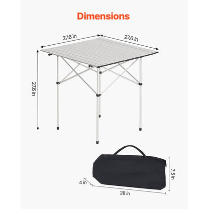Folding Portable Camping Table Aluminum Outdoor Picnic Table Carry Bag, 700 x 700 x 700 mm
