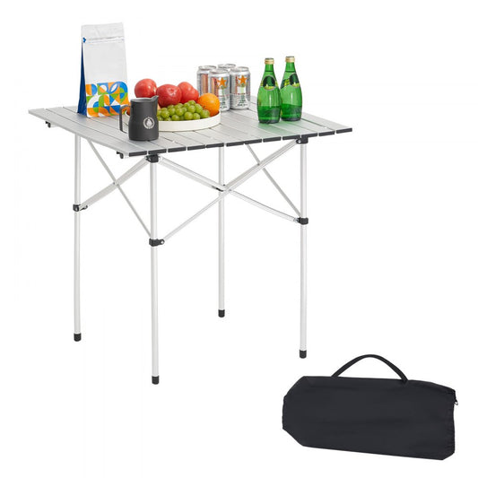 Folding Portable Camping Table Aluminum Outdoor Picnic Table Carry Bag, 700 x 700 x 700 mm