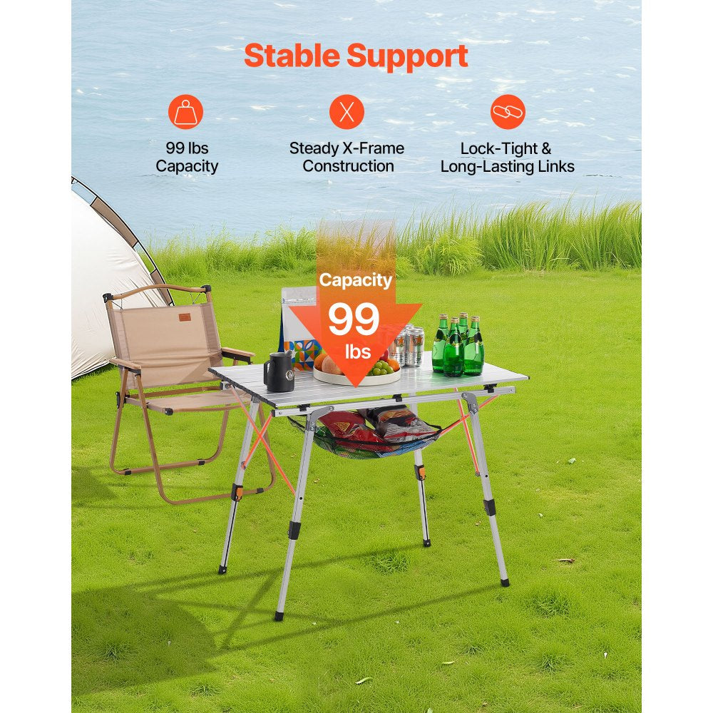 Folding Portable Camping Table Aluminum Outdoor Picnic Table Mesh Layer,900 x 520 x 680 mm