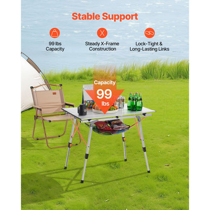 Folding Portable Camping Table Aluminum Outdoor Picnic Table Mesh Layer,900 x 520 x 680 mm