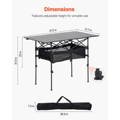 Folding Portable Camping Table Aluminum Outdoor Picnic Table Storage Bag,1200 x 550 x 500 mm
