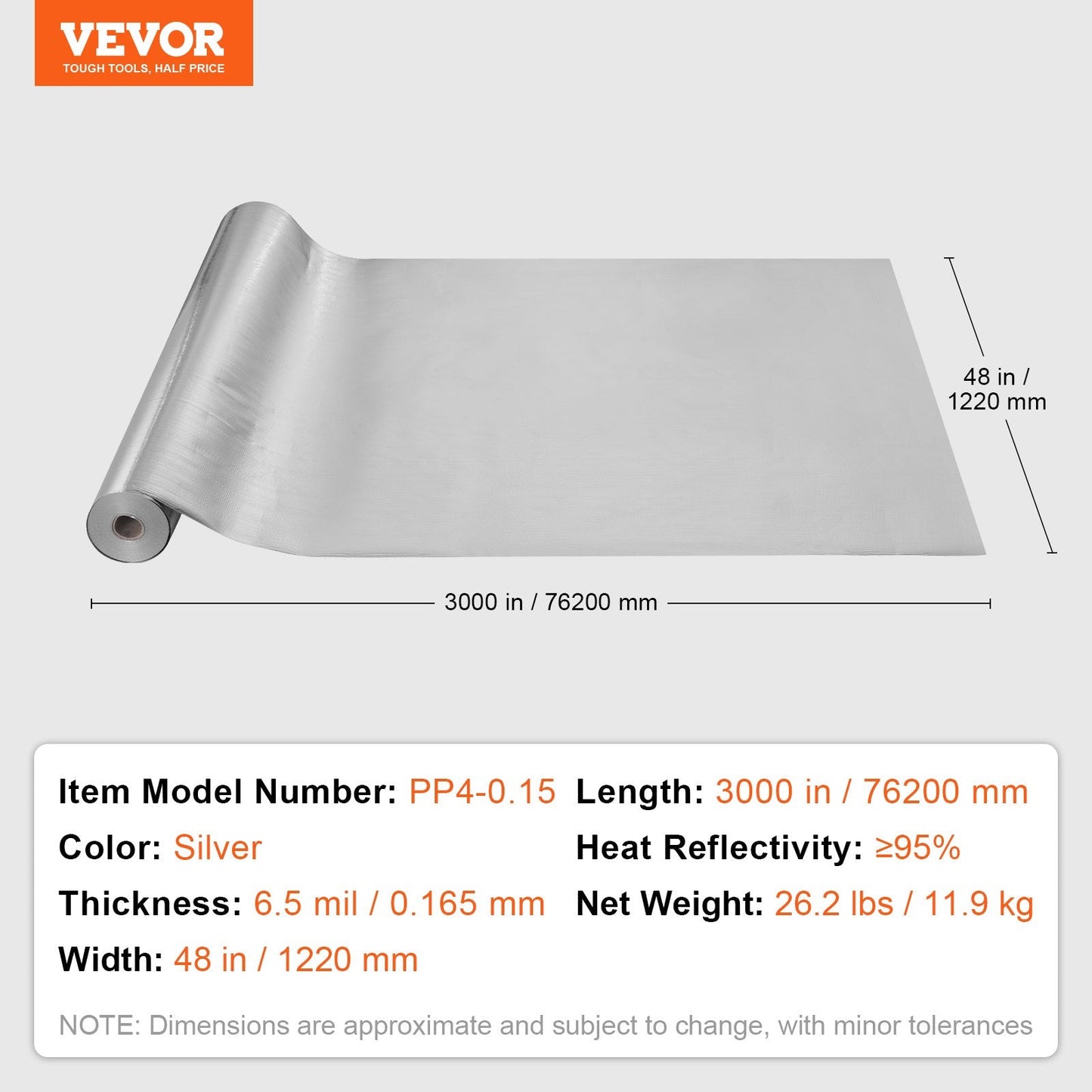 Double Reflective Radiant Barrier Insulation Roll, 76200mm x 1220mm, Silver
