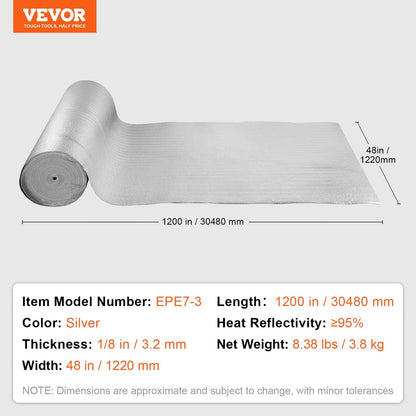 Double Reflective Radiant Barrier Insulation Roll, 30.5 x 1.2M, Silver