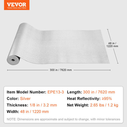 VEVOR Double Reflective Insulation Roll Foam Core Radiant Barrier 300 x 48 Inch/