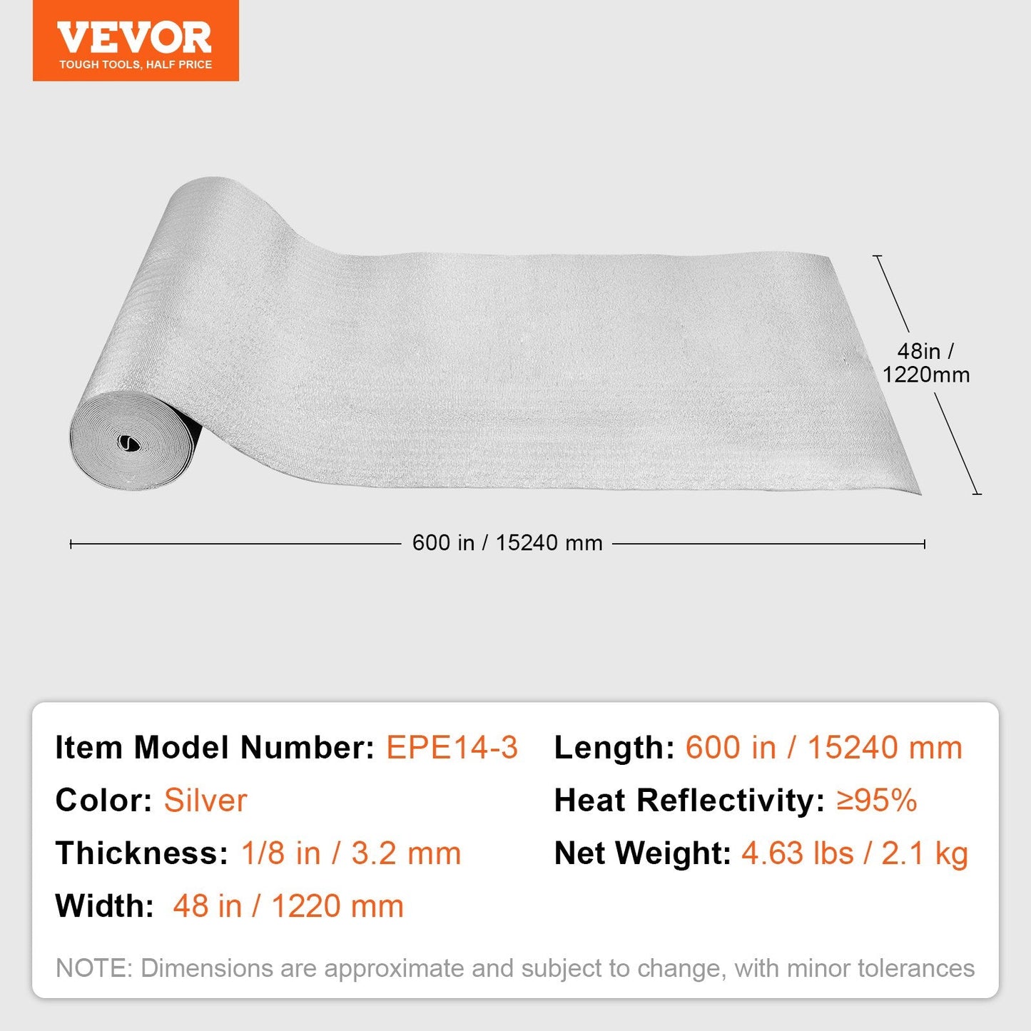 Double Reflective Insulation Roll with Foam Core, 15.24 x 1.2M, Silver