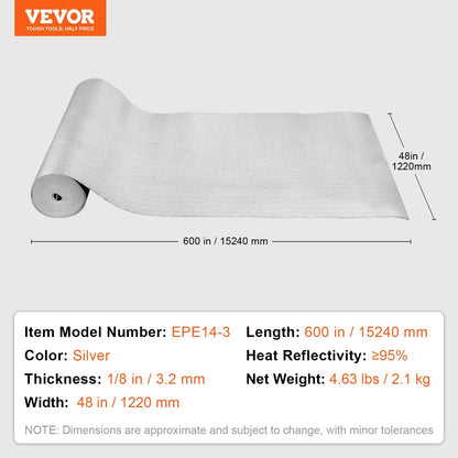 Double Reflective Insulation Roll with Foam Core, 15.24 x 1.2M, Silver