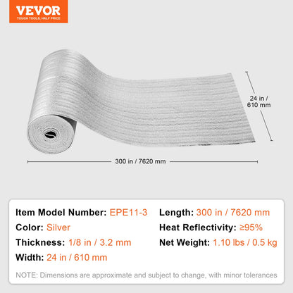 VEVOR Double Reflective Insulation Roll Foam Core Radiant Barrier 300 x 24 Inch/