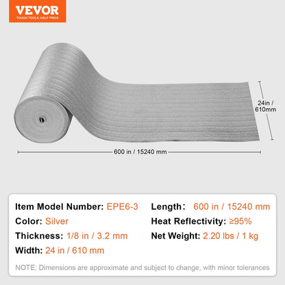 Double Reflective Foam Core Radiant Barrier, 15.24 x 0.6M, Silver, 1 kg