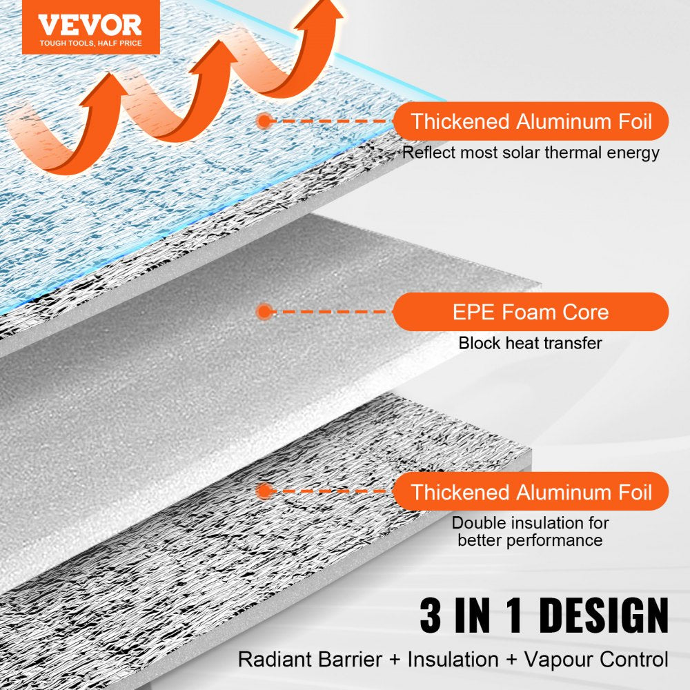 VEVOR Double Reflective Insulation Roll Foam Core Radiant Barrier 600 x 48 Inch / 15.24 x 1.2M