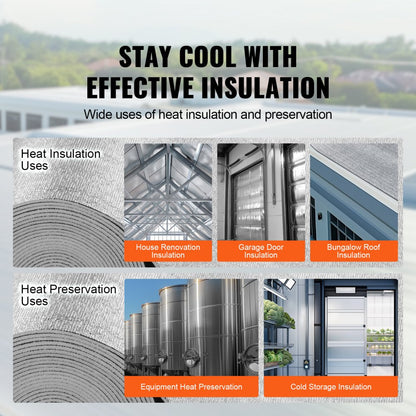 VEVOR Double Reflective Insulation Roll Foam Core Radiant Barrier 600 x 48 Inch / 15.24 x 1.2M