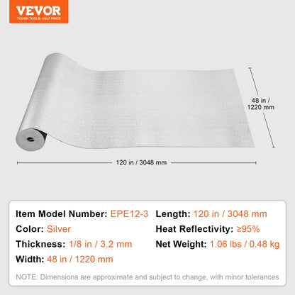 VEVOR Double Reflective Insulation Roll Foam Core Radiant Barrier 120 x 48 Inch