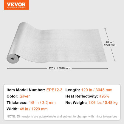 Double Reflective Insulation Roll, Foam Core Radiant Barrier, 3 x 1.2M, Silver