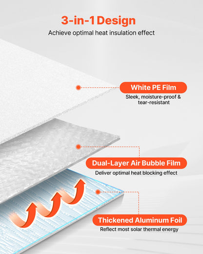 Reflective Insulation Roll, Double-Layer Air Bubble Radiant Barrier, 6mm 30.48 m x 1.22 m, Aluminum Foil White PE Film Heat Reflective Shield, Thermal Insulation Roll for Garage Door Window RV Roofs