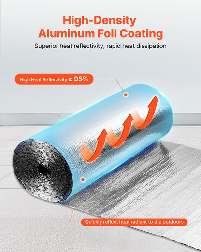 Double Reflective Insulation Roll, Double-Sided Aluminum Foil Radiant Barrier, 6mm 30.48 m x 1.22 m, Dual-Layer Air Bubble Heat Reflective Shield, Thermal Insulation Roll for Garage Door Window RV Roofs