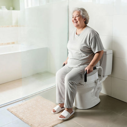 Raised Toilet Seat with Arms, 136.1 kg Load Capacity, 101.6 mm Lift Height, Widened Commode Elevated Toilet Seat Riser with Padded Handles for Seniors, Elderly, Handicap, Disabled, and Adults