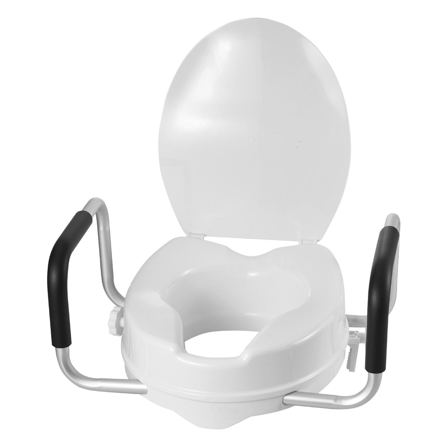 Raised Toilet Seat with Arms, 136.1 kg Load Capacity, 101.6 mm Lift Height, Widened Commode Elevated Toilet Seat Riser with Padded Handles for Seniors, Elderly, Handicap, Disabled, and Adults