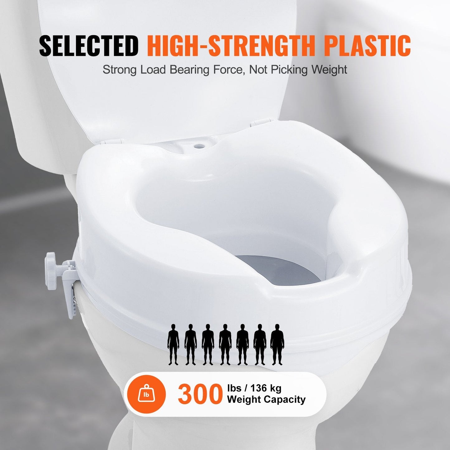 Universal Raised Toilet Seat Riser, 0.1m Height, 136kg Capacity, Easy Locking