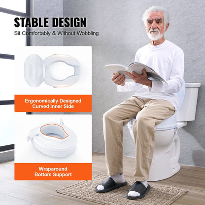 Universal Raised Toilet Seat Riser, 0.1m Height, 136kg Capacity, Easy Locking