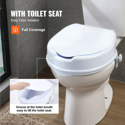 VEVOR Raised Toilet Seat, 100 mm Height Raised, 136 kg Weight Capacity, Universal