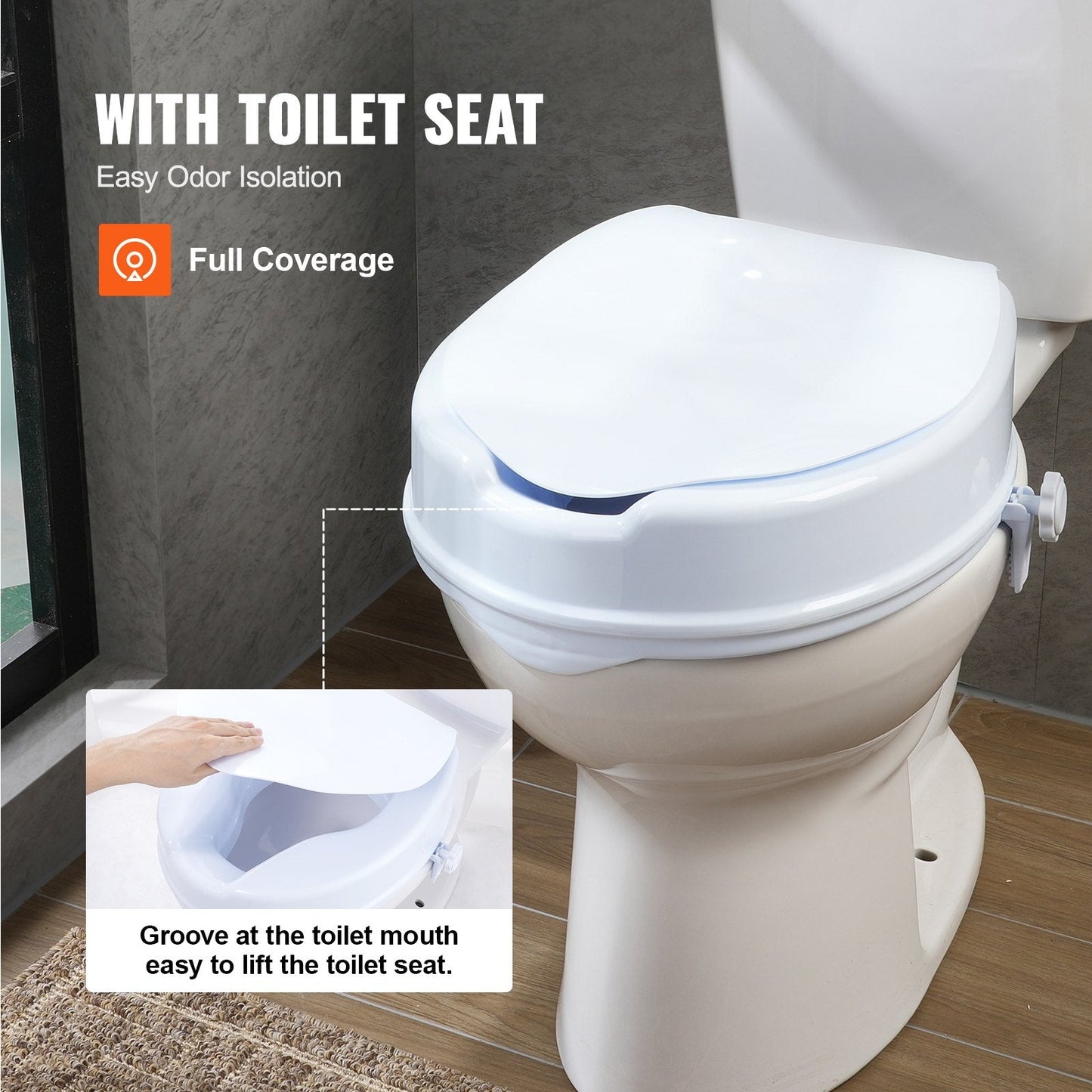 Universal Raised Toilet Seat Riser, 0.1m Height, 136kg Capacity, Easy Locking