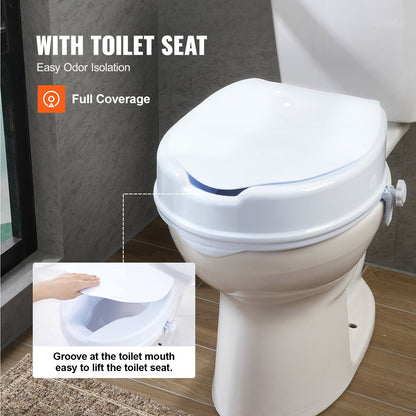 Universal Raised Toilet Seat Riser, 0.1m Height, 136kg Capacity, Easy Locking