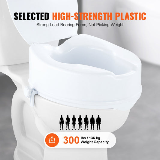 Universal Raised Toilet Seat Riser, 150mm Height, 136kg Capacity, Easy Install